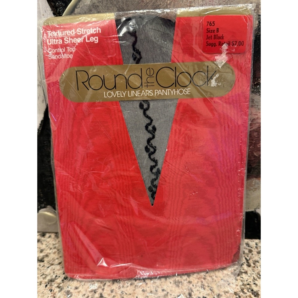 Vintage Round the Clock Pantyhose  Textured Stretch Ultra Sheer Control Top SZ B